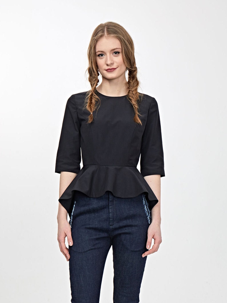 Karenina Top elbow sleeve women cotton elegant everyday wear bridal party outfit peplum casual woman black friday sale cyber week sale