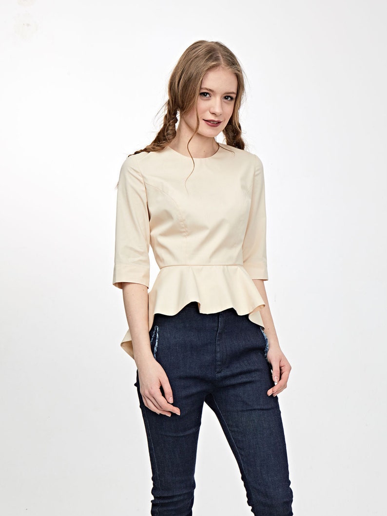 Karenina Top elbow sleeve women cotton elegant everyday wear bridal party outfit peplum casual woman black friday sale cyber week sale