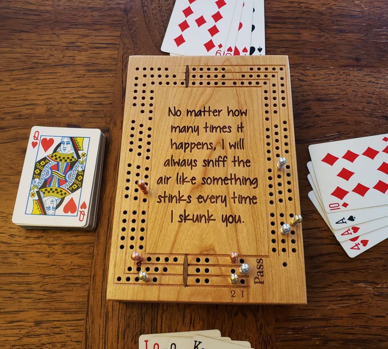 Travel Cribbage Board with Skunk Saying Card Games Toys & Games