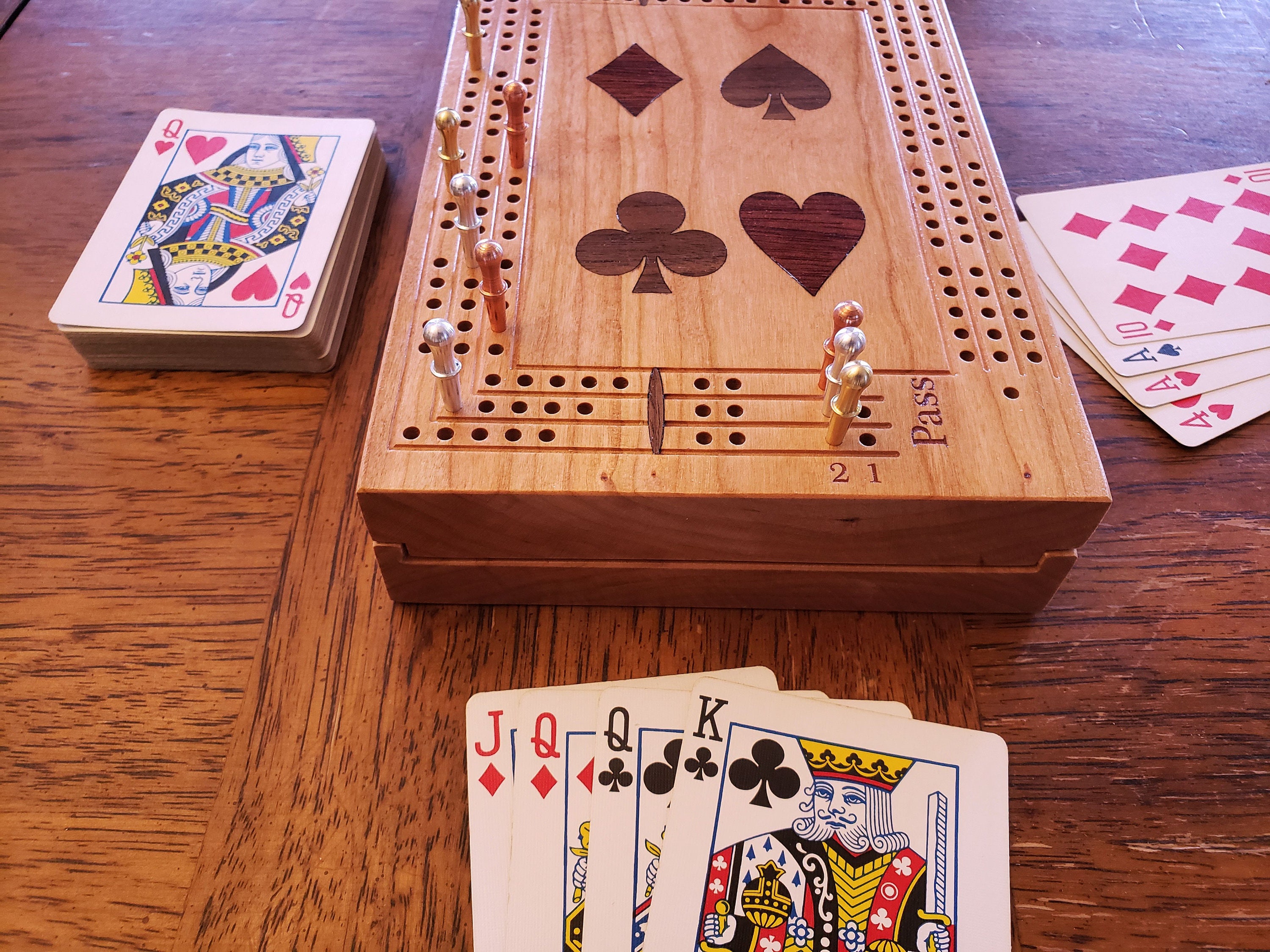 Travel Cribbage Board With Inlaid Suits Etsy