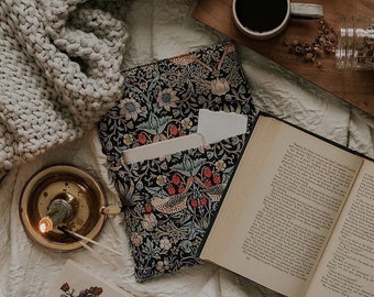 William Morris, Blue Strawberry Thief Book iPad Kindle Sleeve, Book Bag, Book Protector, Fabric Cover with Pocket Protector Paperbk Hardback
