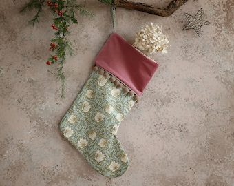 William Morris Christmas Stocking, Velvet Cuff, Christmas Decorations, Luxury, Gift, Floral Christmas Stocking, Luxury Velvet Stockings