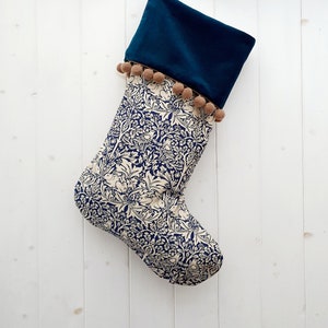 William Morris Christmas Stocking, Velvet Cuff, Christmas Decorations, Luxury, Gift, Floral Christmas Stocking, Luxury Velvet Stockings image 2