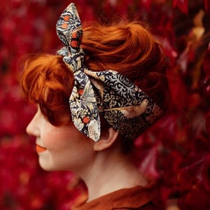 William Morris headband, &quot;Strawberry Thief&quot; knotted headband, wide hair band, hair accessory, Headwrap Narrow Scarf Handbag Scarf