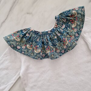 Beautiful Detachable William Morris Strawberry Thief Blue Baby Ruffle Collar Detachable Collar Removeable Collar Frill Collar image 8