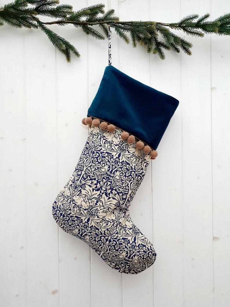 William Morris Christmas Stocking, Velvet Cuff, Christmas Decorations, Luxury, Gift, Floral Christmas Stocking, Luxury Velvet Stockings image 2