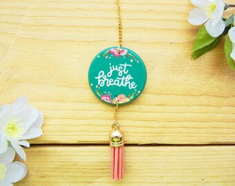 Just Breathe Flower Car Hanging Accessory, Driving Anxiety Gifts, Fear, You Got This, Rearview Mirror Charm, Decoration, Decor, Floral