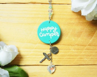 Happy Camper Cute Camping Rear View Mirror Charm for RV, Car, SUV, Truck, Retirement Gift Ideas, I Love Camping, Mom, Parents, Decor