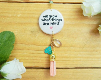 Inspirational Quote Car Mirror Charm, Hard Times, Anxiety or Depression Gift, Feel Better, Rearview Mirror Accessories, Gift for Women