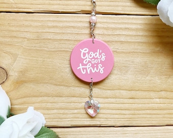 God's Got This Pink Rearview Mirror Accessory, Christian, Muslim, Religious Car Charm, Gift Ideas for Women or Teens, Motivational Quotes