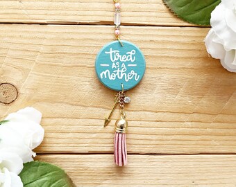 Tired As A Mother Car Mirror Accessory, Mother's Day Gift Ideas, Vehicle Rearview Mirror Charm, Funny Mom Quotes, Rear View Hanger