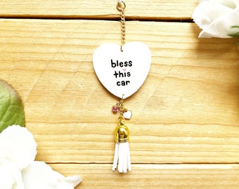 Bless This Car Rear View Mirror Accessory, Cute Vehicle Decor, New Car Gift Ideas, Women, Teens, Granddaughter, Sister, Religious