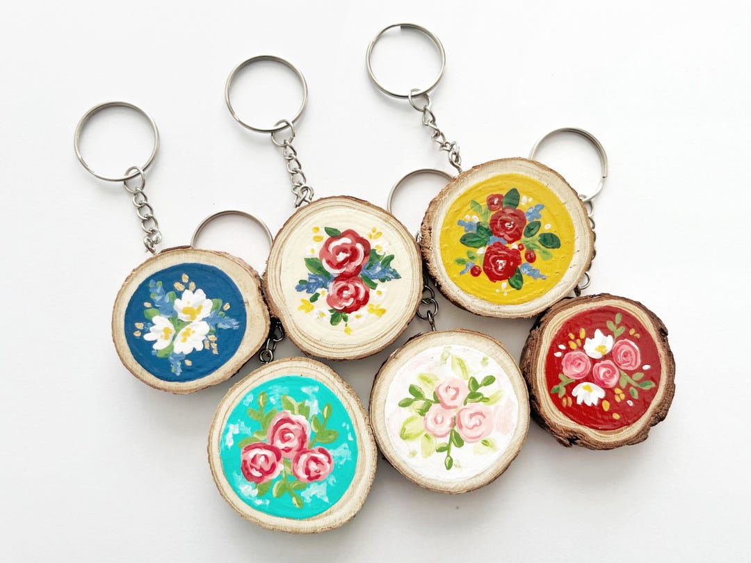 Decorated Keychains Flower Handpainted Keychains, Floral Key Chain, Purse Accessory - Etsy
