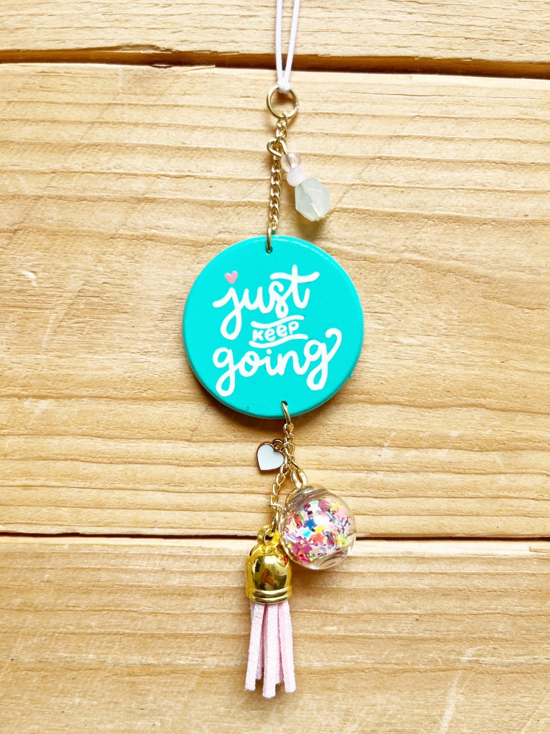 Just Keep Going Confetti Car Charm, Rearview Mirror Hanger, Car Accessories for Women, Girls, Teens, Inspirational Quote, Motivational image 5
