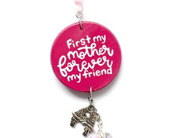 Dije para espejo retrovisor de coche "Primero mi madre, siempre mi amiga", ideas de regalo de cumpleaños para mamá, Día de la Madre, accesorios para espejo retrovisor, de hija