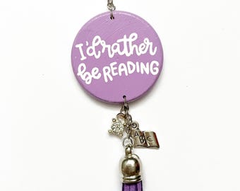 I'd Rather Be Reading Vehicle Mirror Charm for Book Lover, Booktok Gift Ideas, Born to Read, Reading Obsessed, Women, Bookish, Introvert