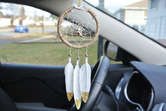 Moon Car Charm Gold Car Accessories Moon Dream Catcher Car Mirror Hanger Boho Decor Rear View Mirror