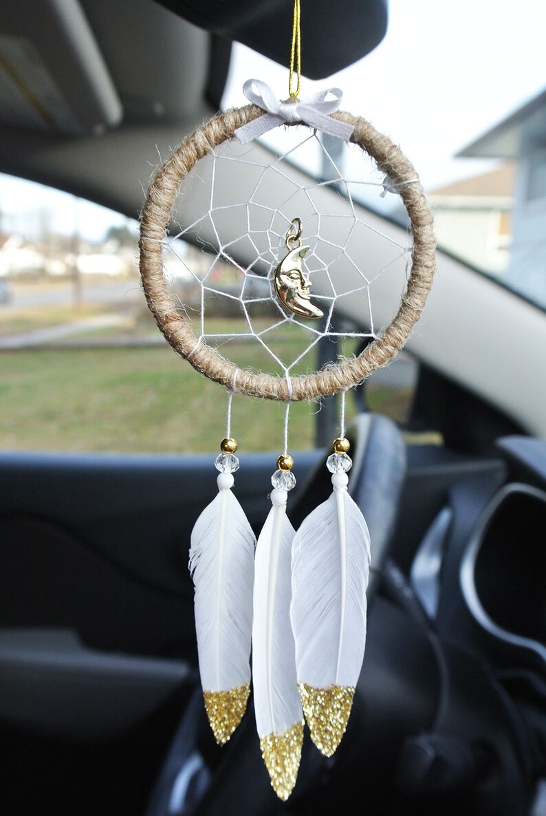Moon Car Charm Gold Car Accessories Moon Dream Catcher Car Etsy