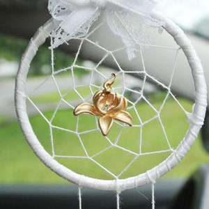 Gold Car Accessories, Car Dream Catcher, Lotus Gift, Yoga Instructor Gift, Spiritual, Best Friend, Yogi, Namaste image 3