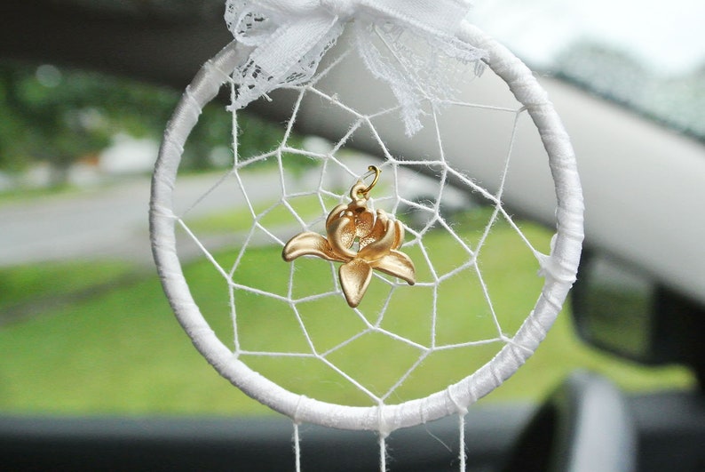 Gold Car Accessories, Car Dream Catcher, Lotus Gift, Yoga Instructor Gift, Spiritual, Best Friend, Yogi, Namaste image 3