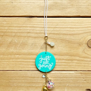 Just Keep Going Confetti Car Charm, Rearview Mirror Hanger, Car Accessories for Women, Girls, Teens, Inspirational Quote, Motivational image 3