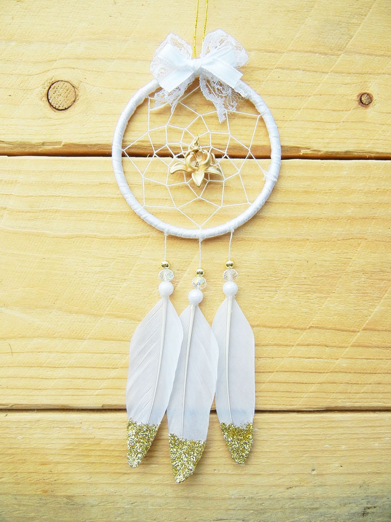 Gold Car Accessories, Car Dream Catcher, Lotus Gift, Yoga Instructor Gift, Spiritual, Best Friend, Yogi, Namaste image 5