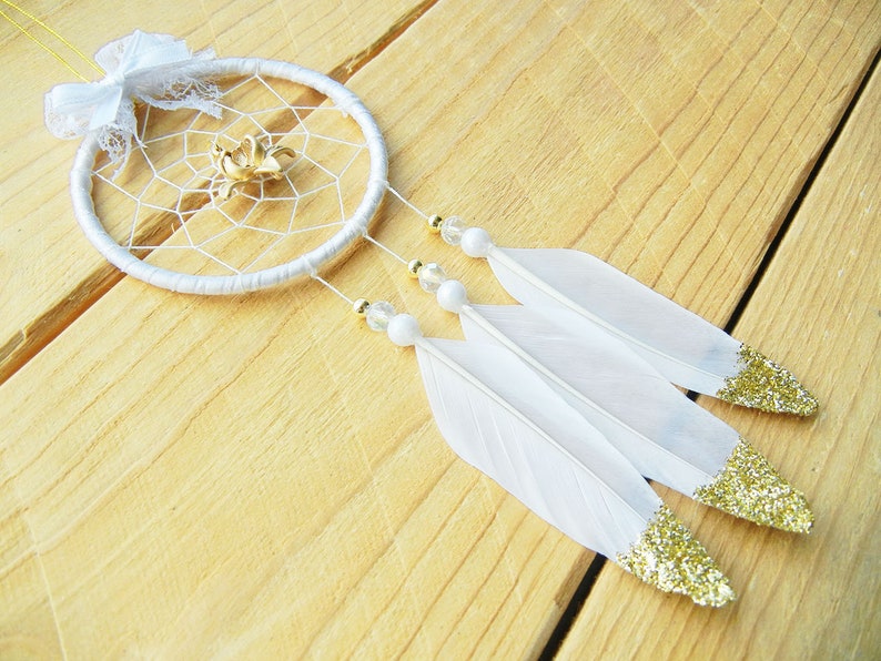 Gold Car Accessories, Car Dream Catcher, Lotus Gift, Yoga Instructor Gift, Spiritual, Best Friend, Yogi, Namaste image 7