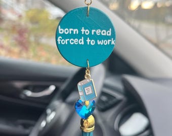 Dije para espejo de coche para amantes de los libros, cita pintada a mano, regalo para bibliófilos