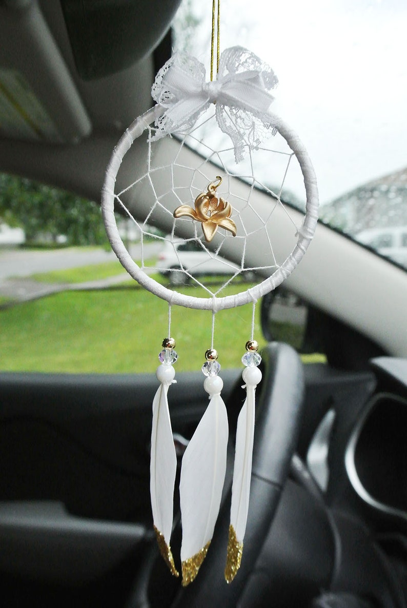 Gold Car Accessories, Car Dream Catcher, Lotus Gift, Yoga Instructor Gift, Spiritual, Best Friend, Yogi, Namaste image 2