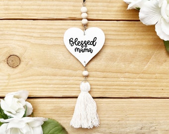 Blessed Mama Boho Car Mirror Accessory, Mother's Day or Birthday Gift Ideas for Mom, Rear View Mirror Charm, Baby Shower, New Mom