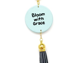 Dije de girasol para espejo retrovisor de coche "Bloom With Grace", accesorios para vehículos, colgador para espejo retrovisor, cita inspiradora, nuevo trabajo, regalos para mudanza