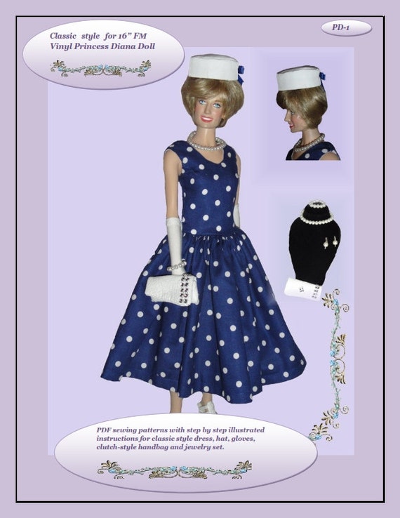 Doll Clothes PDF Sewing Patterns for 16 FM Vinyl Princess Diana Doll by NVME