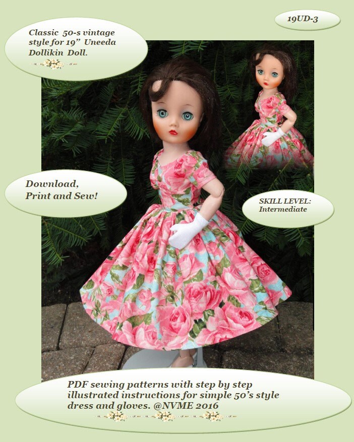 Doll Clothes PDF Pattern for Vintage 19'' Uneeda Dollikin Doll by NVME 19UD-3