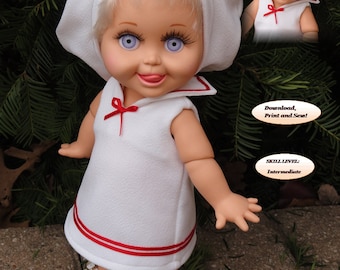 Doll Clothes PDF Pattern for 13'' Galoob Baby Face  Doll by NVME GBF-20 :Dress and Hat