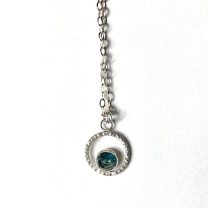 Sterling Silver Circle and Rosecut Teal Moss Kyanite Pendant Necklace