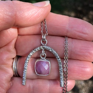 Pink Sapphire and Sterling Silver Arch Pendant Necklace