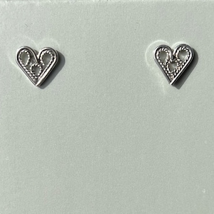 Sterling Silver Filigree Tiny Hearts Post Earrings