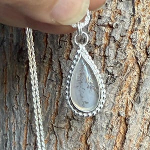 Dendritic Agate Teardrop in Sterling Silver Necklace