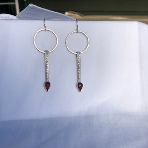Sterling Silver and Garnet Drop Earrings on Sterling Earwires