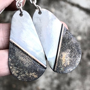 Sterling Silver Earrings Drops with Patina and Fused Silver Granulation