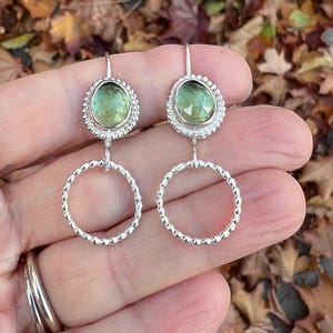 Apatite Faceted Earrings on Sterling Silver Earwires, Circle Drop