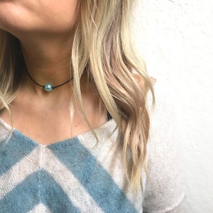 Large blue pearl choker necklace