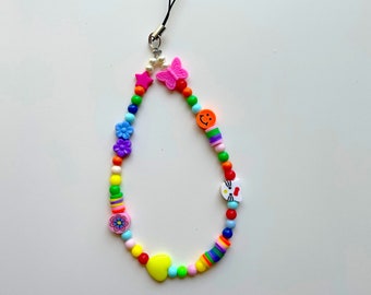 Bright and colorful beaded phone strap