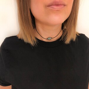 Worn turquoise beaded choker - choker necklace black choker