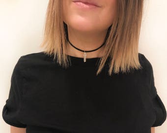Quartz crystal choker necklace - black choker necklace suede choker necklace
