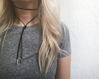 Black suede choker with knotted bolo, black choker, suede choker, beaded choker, beaded bolo