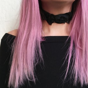 Black frayed choker, black choker, textured choker, flower choker, rose choker, thick choker