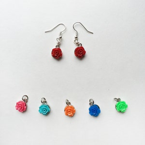 Rose dangle earrings - red rose earrings flower earrings flower dangle earrings pink flower earrings silver earrings rose drop earrings