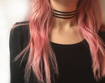 Triple black suede leather choker necklace, suede choker, black choker, triple choker, wrap choker, strand choker