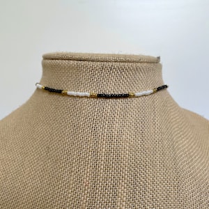 Black white and gold beaded choker - white beaded choker white beaded necklace seed bead choker seed bead necklace black beaded choker